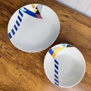Vintage Thomas Germany Stripes 1 Soup Plate 1 Ice Cream Berry Bowl Geometric MCM